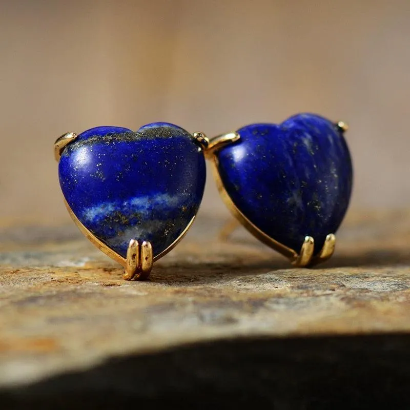 Hearts Lapis Lazuli Stud Earrings