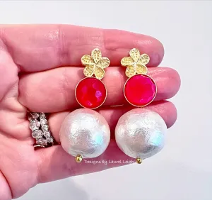 Hot Pink Gemstone Pearl Earrings