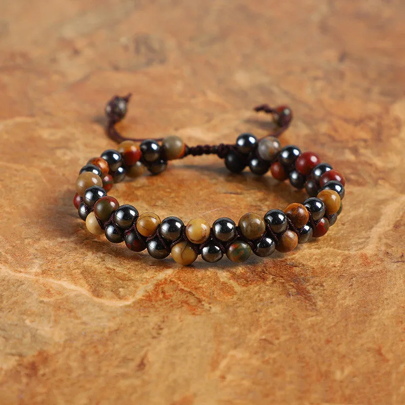 Hot Sale Men's Matte Black Agate Tiger Eye Woven Bracelet