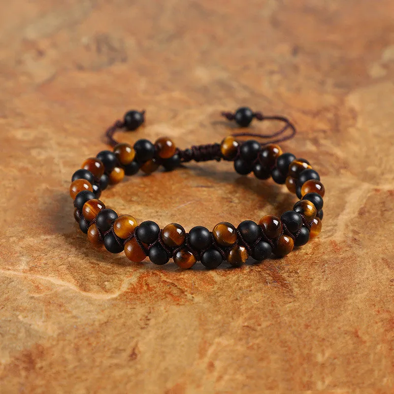 Hot Sale Men's Matte Black Agate Tiger Eye Woven Bracelet