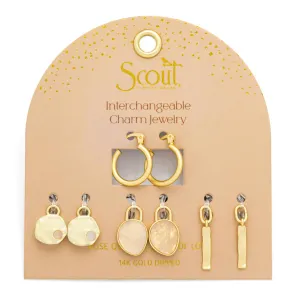 Interchangeable Charm Earring - Rose Quartz / Love / Gold