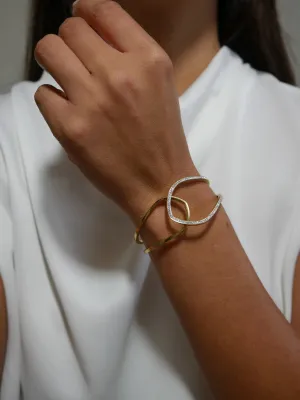 Interlock Statement Bracelet, 14k Gold Plated Stainless Steel Cubic Zirconia, Waterproof Hypoallergenic Daily Cuff Bracelet