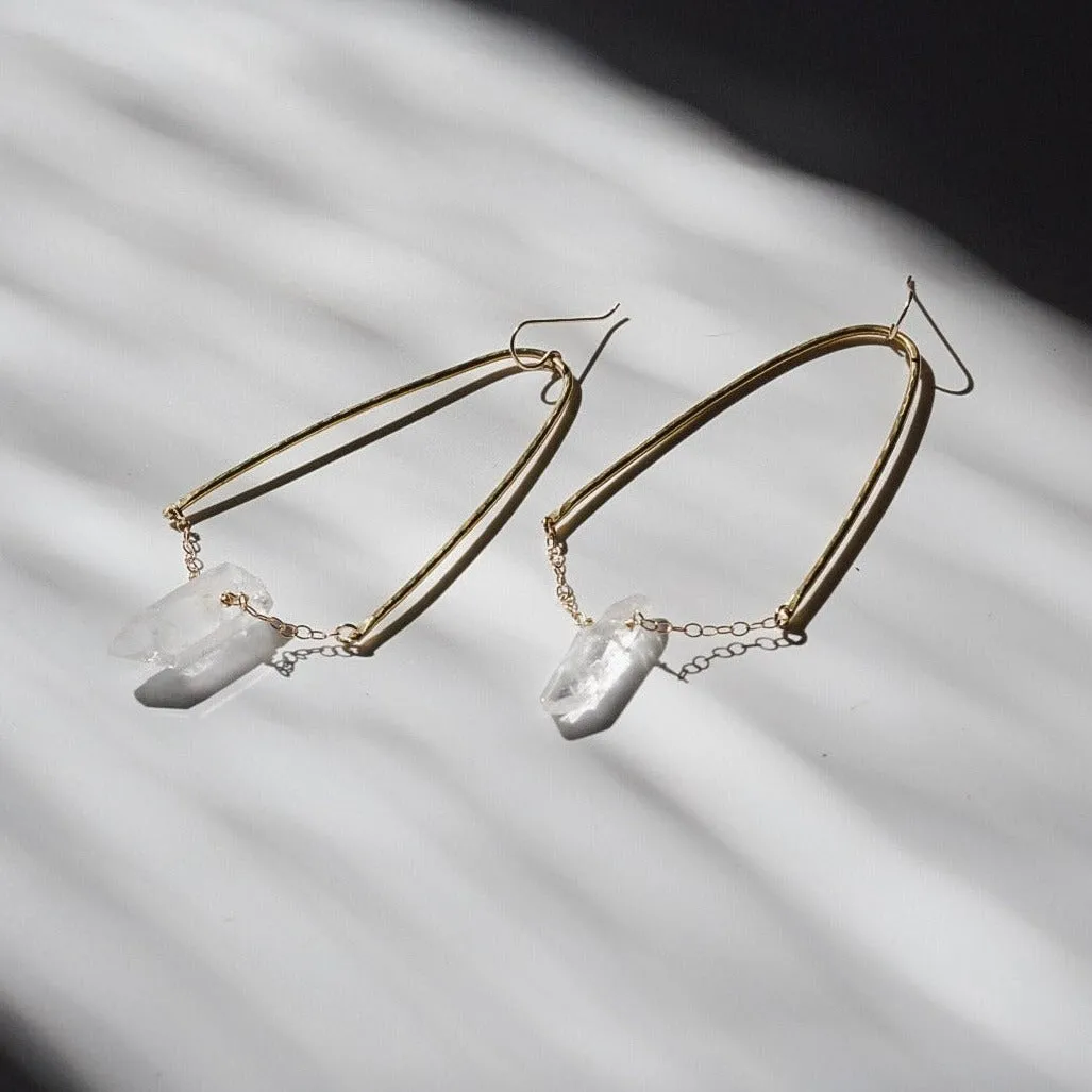 Inverted V Crystal Quartz Earrings - Choose Your Metal