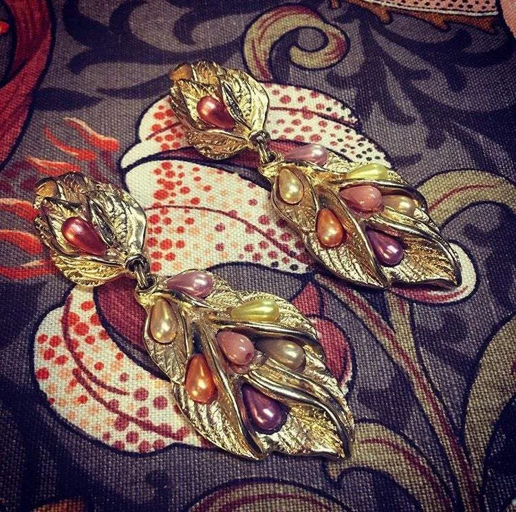 Jacky De G chandelier earrings autumn colours
