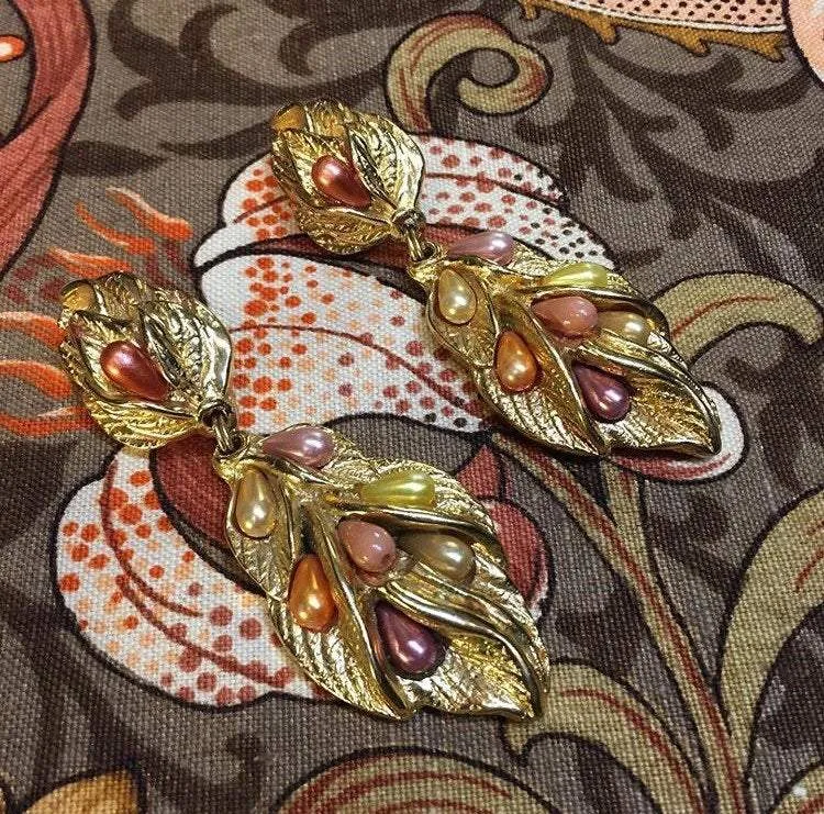 Jacky De G chandelier earrings autumn colours