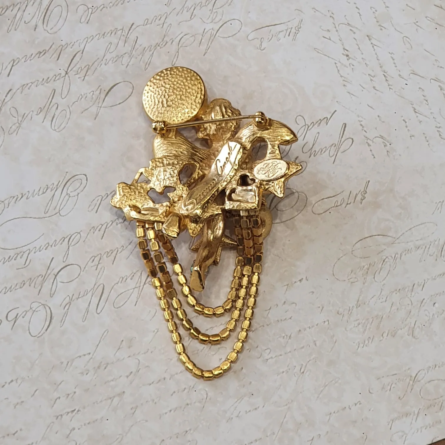 Kirks Folly Cupid Cherub Celestial Brooch Vintage Gold