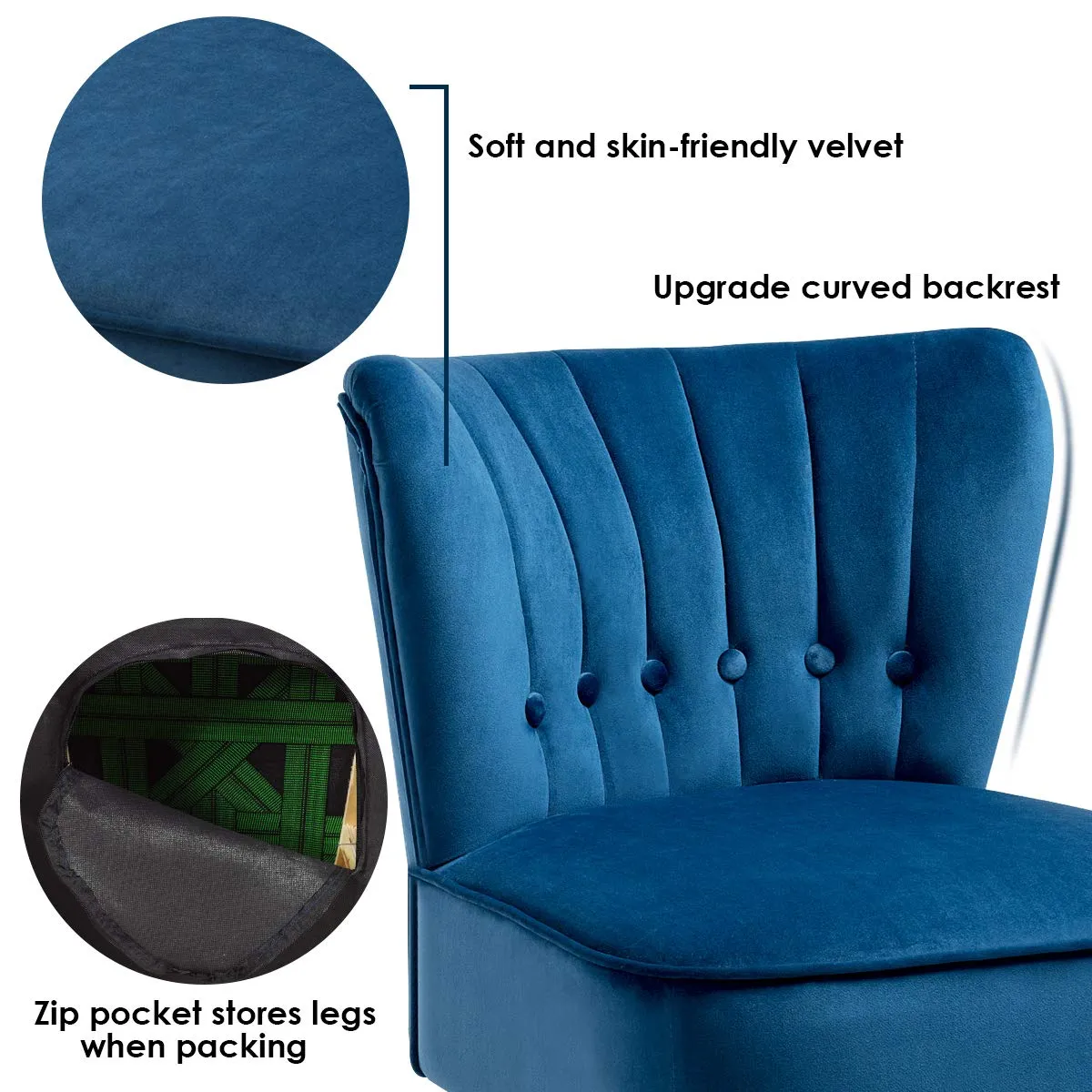 KOMFOTT Modern Velvet Accent Chair | Small Upholstered Leisure Sofa Chair