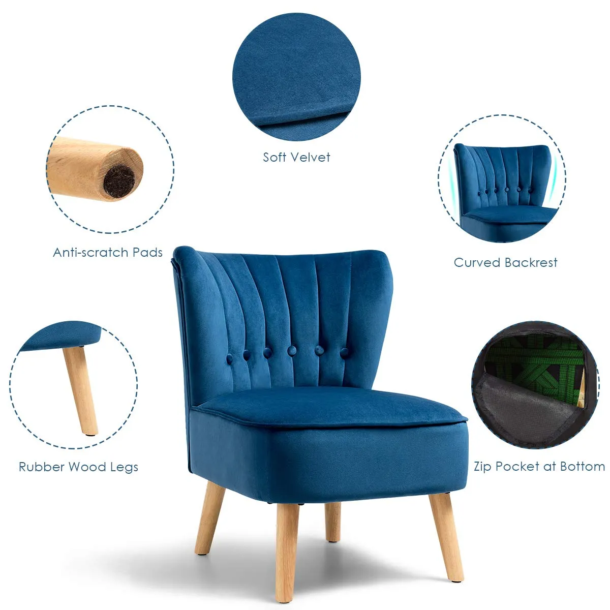 KOMFOTT Modern Velvet Accent Chair | Small Upholstered Leisure Sofa Chair