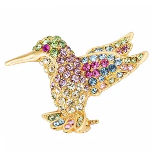 Kumiko 18k Gold Multi Color Crystal Hummingbird Brooch