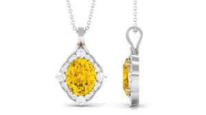 Lab Created Yellow Sapphire Oval Halo Pendant with Diamond