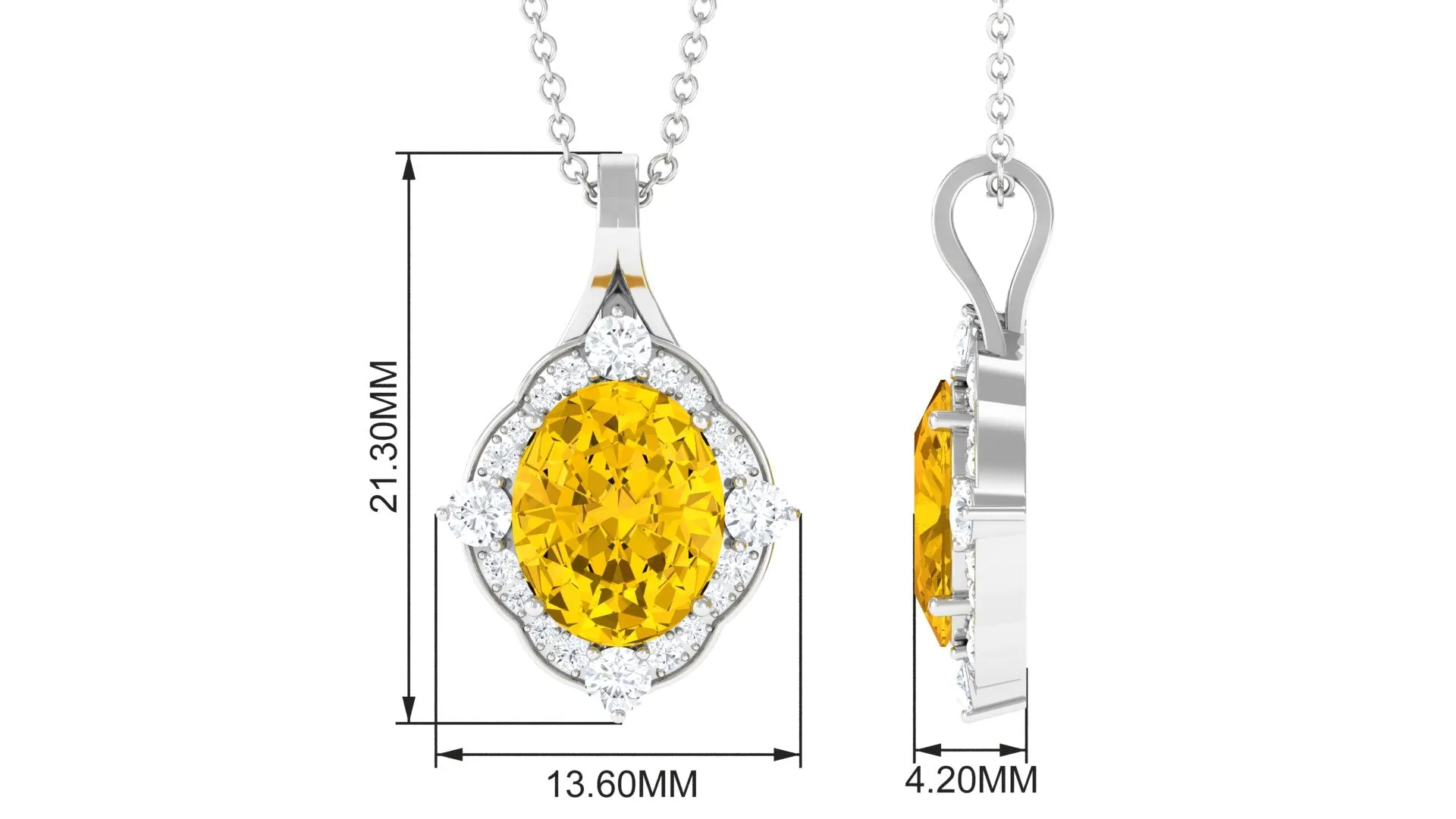 Lab Created Yellow Sapphire Oval Halo Pendant with Diamond