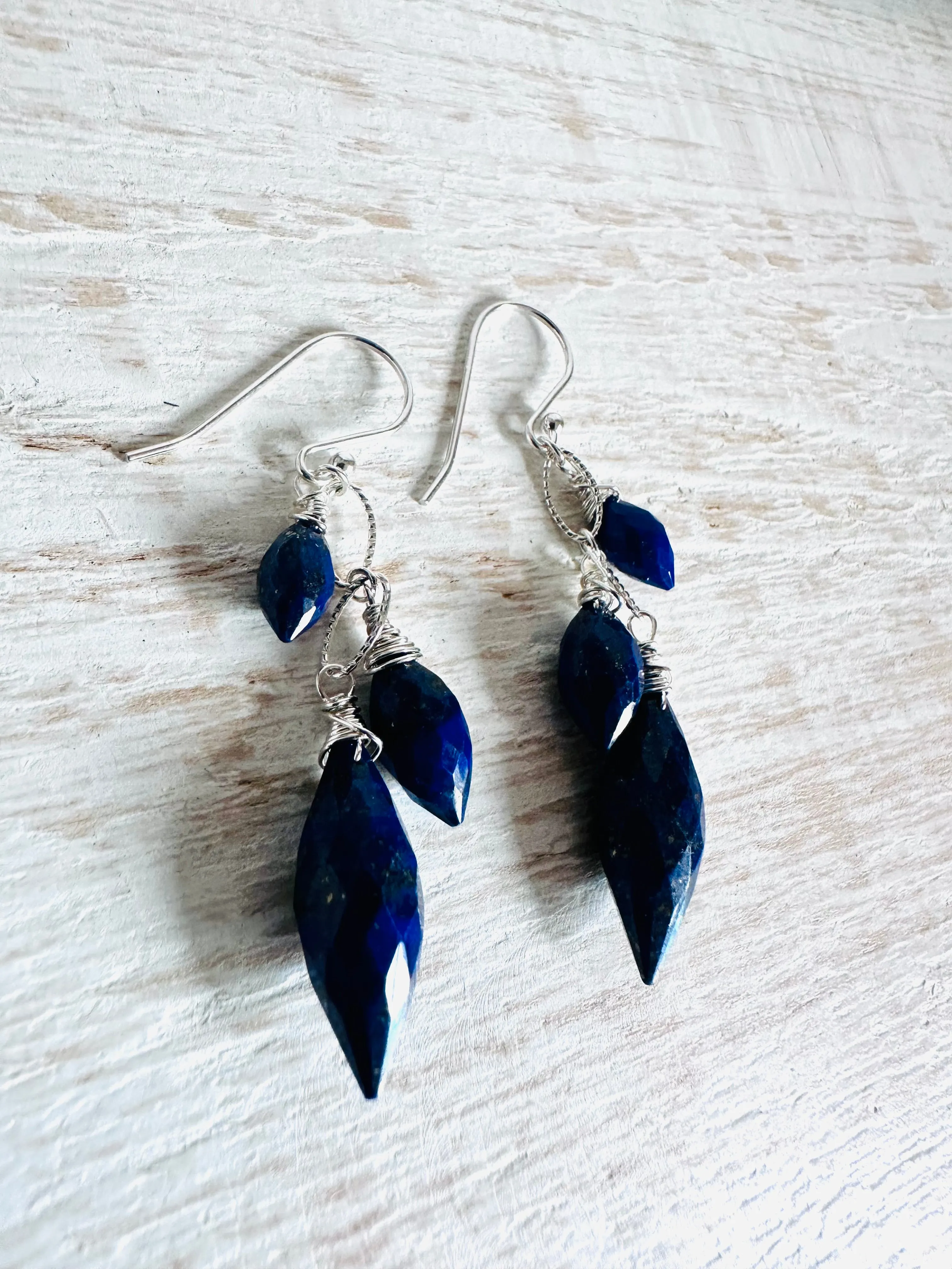Lapis Gemstone Earrings, Cascade Chain Earrings