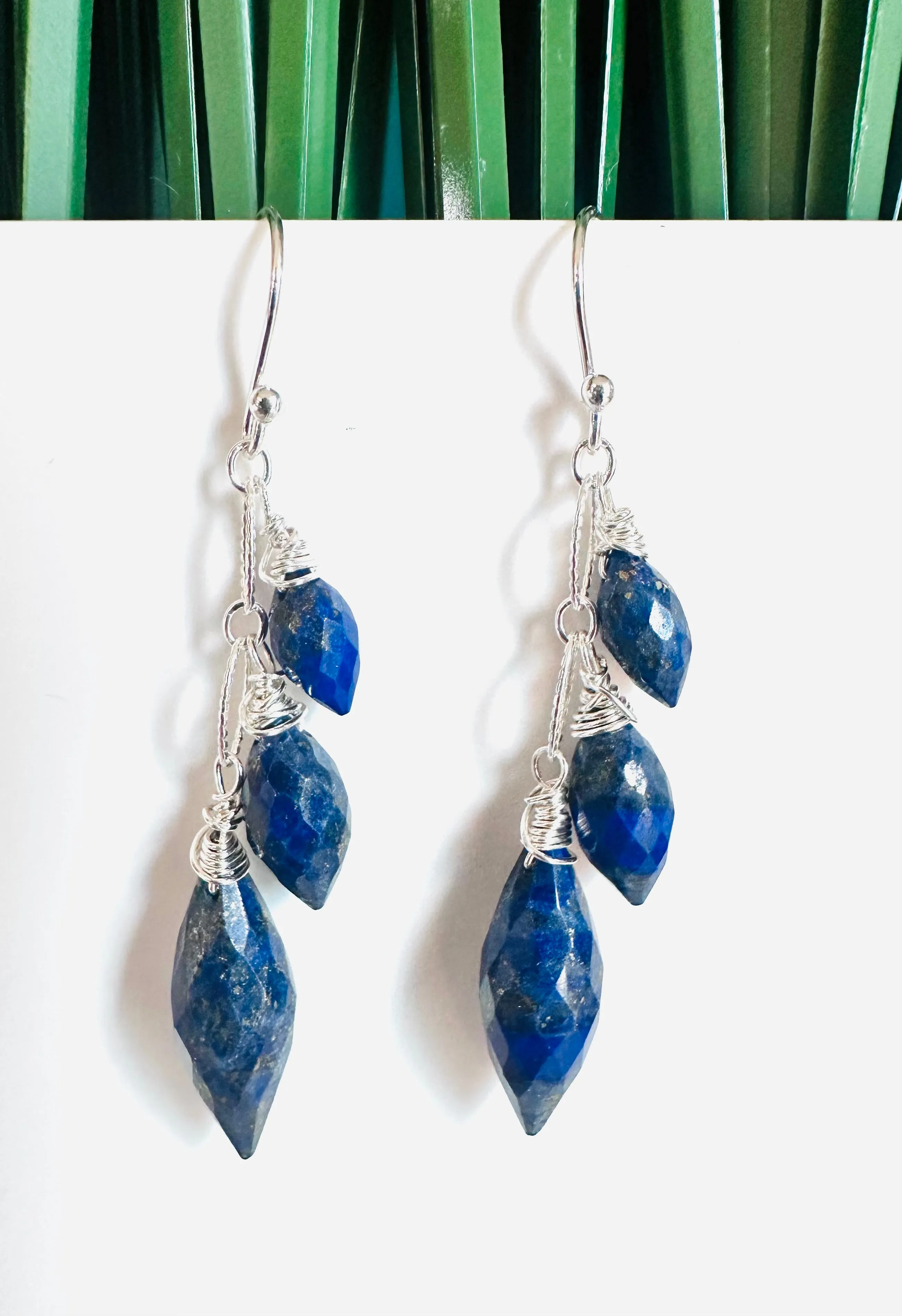 Lapis Gemstone Earrings, Cascade Chain Earrings