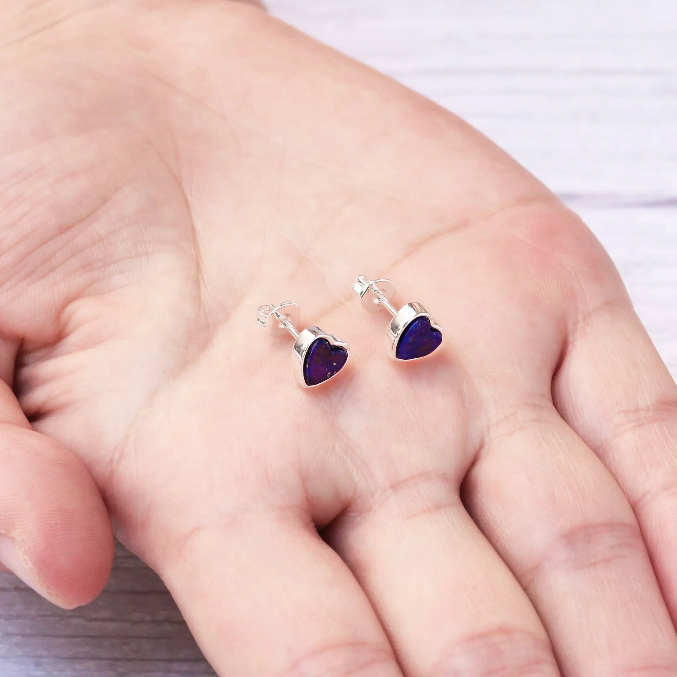 Lapis Heart Stud Earrings with Quote Card
