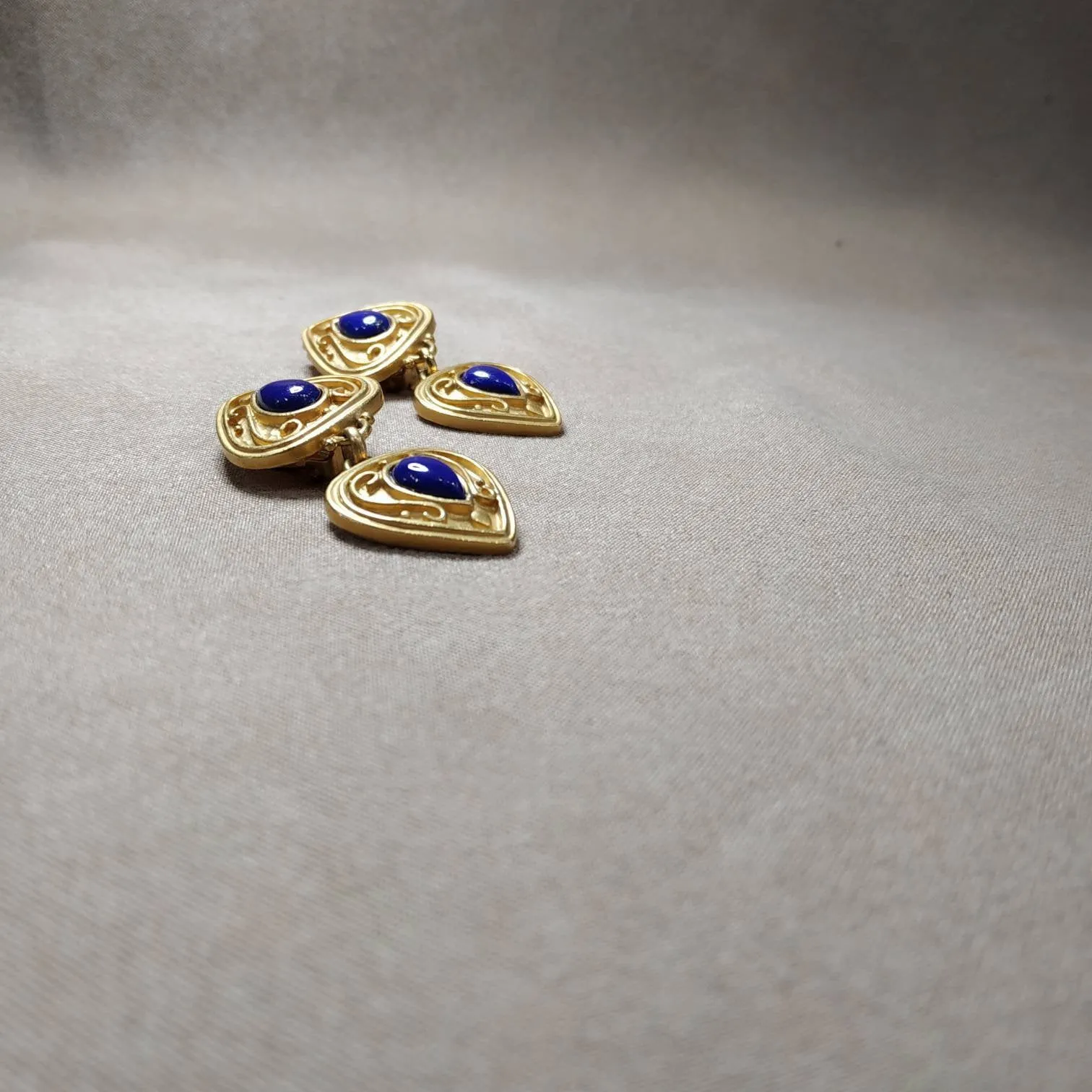 Lapis Lazuli Clip On Drop earrings by Rima Ariss in gold plate tear drop