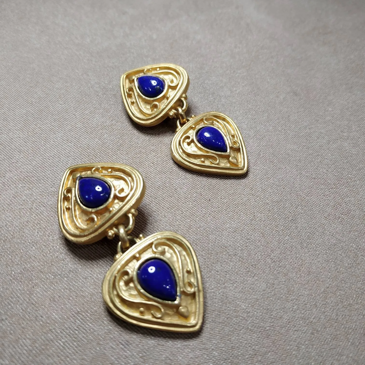 Lapis Lazuli Clip On Drop earrings by Rima Ariss in gold plate tear drop