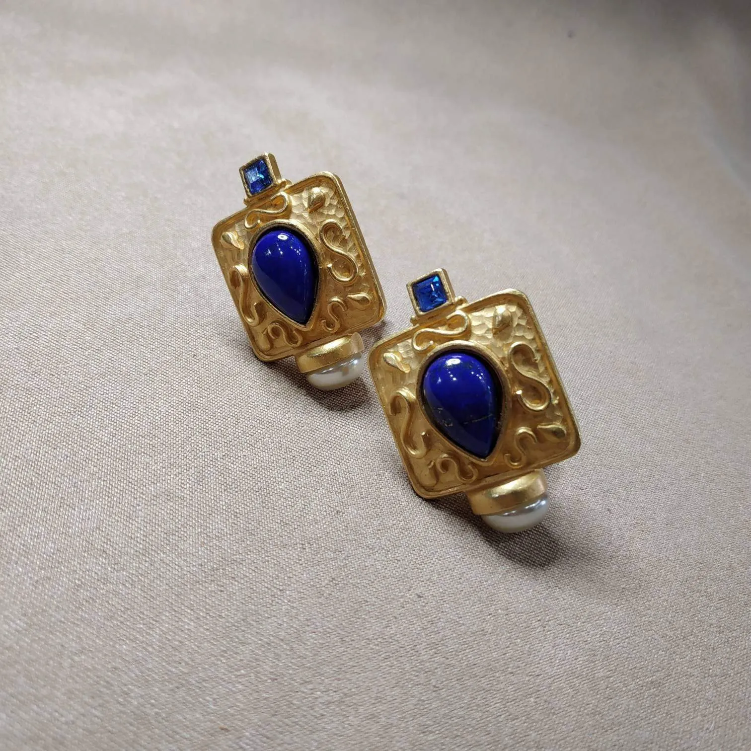 Lapis Lazuli Clip On earrings by Rima Ariss in gold plate