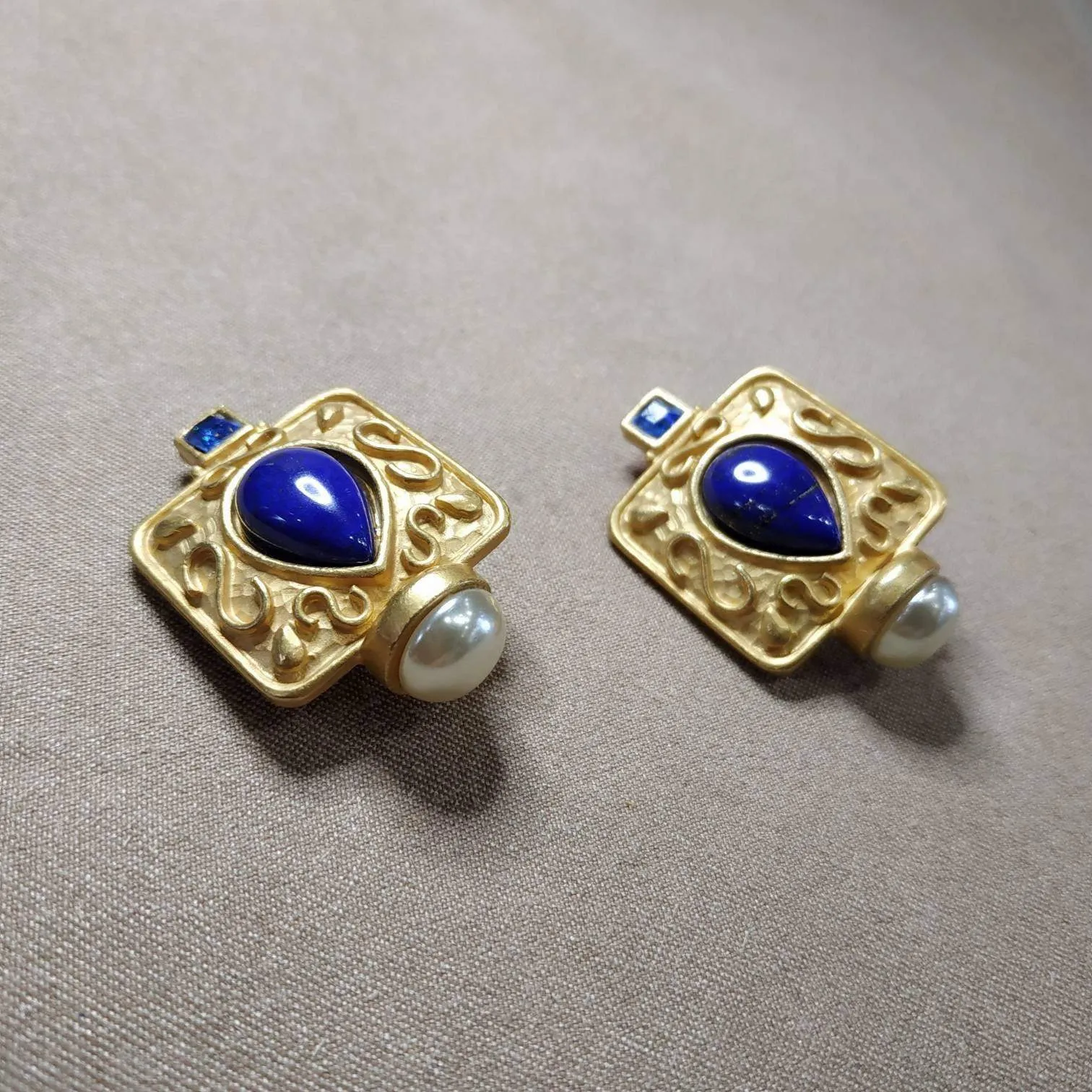 Lapis Lazuli Clip On earrings by Rima Ariss in gold plate