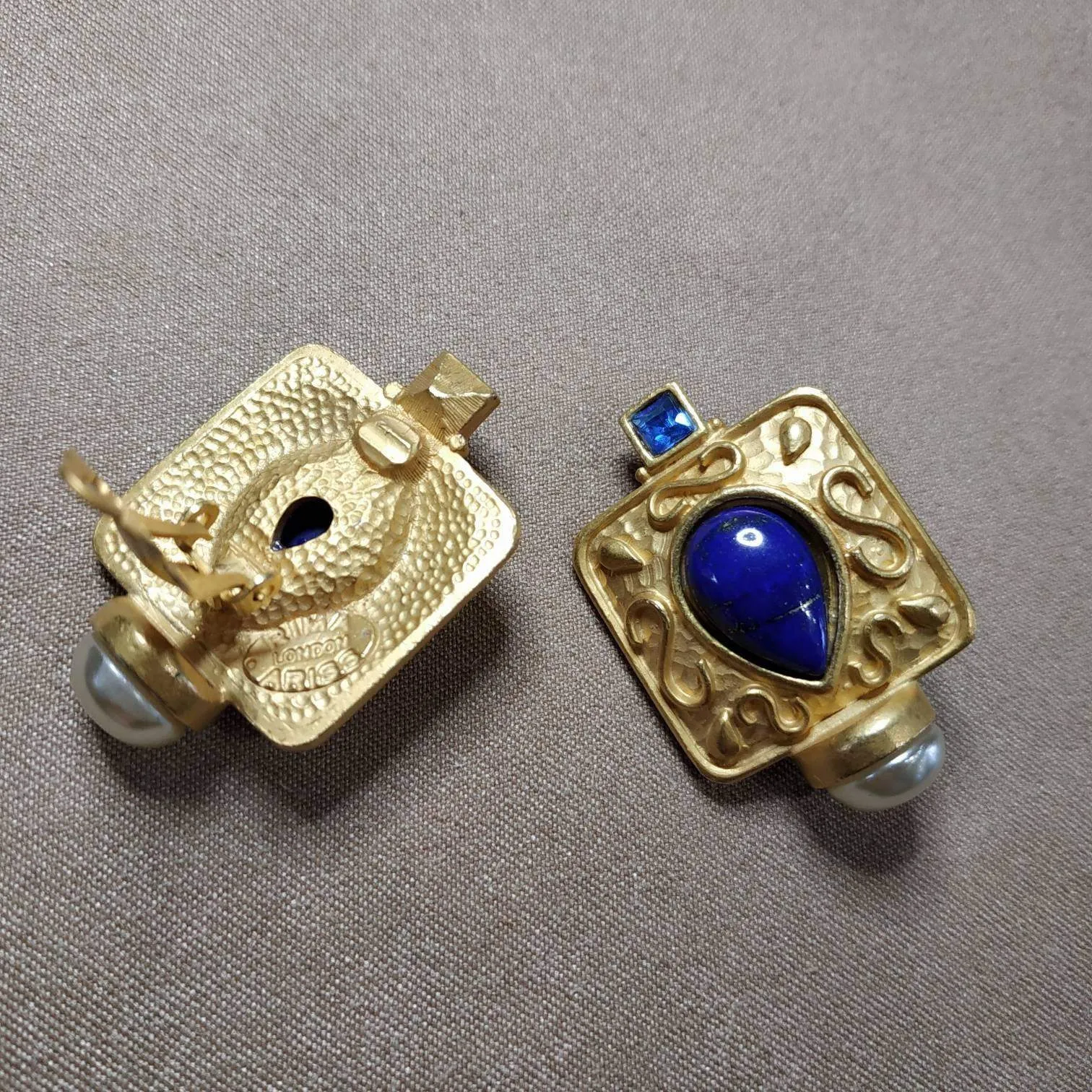 Lapis Lazuli Clip On earrings by Rima Ariss in gold plate