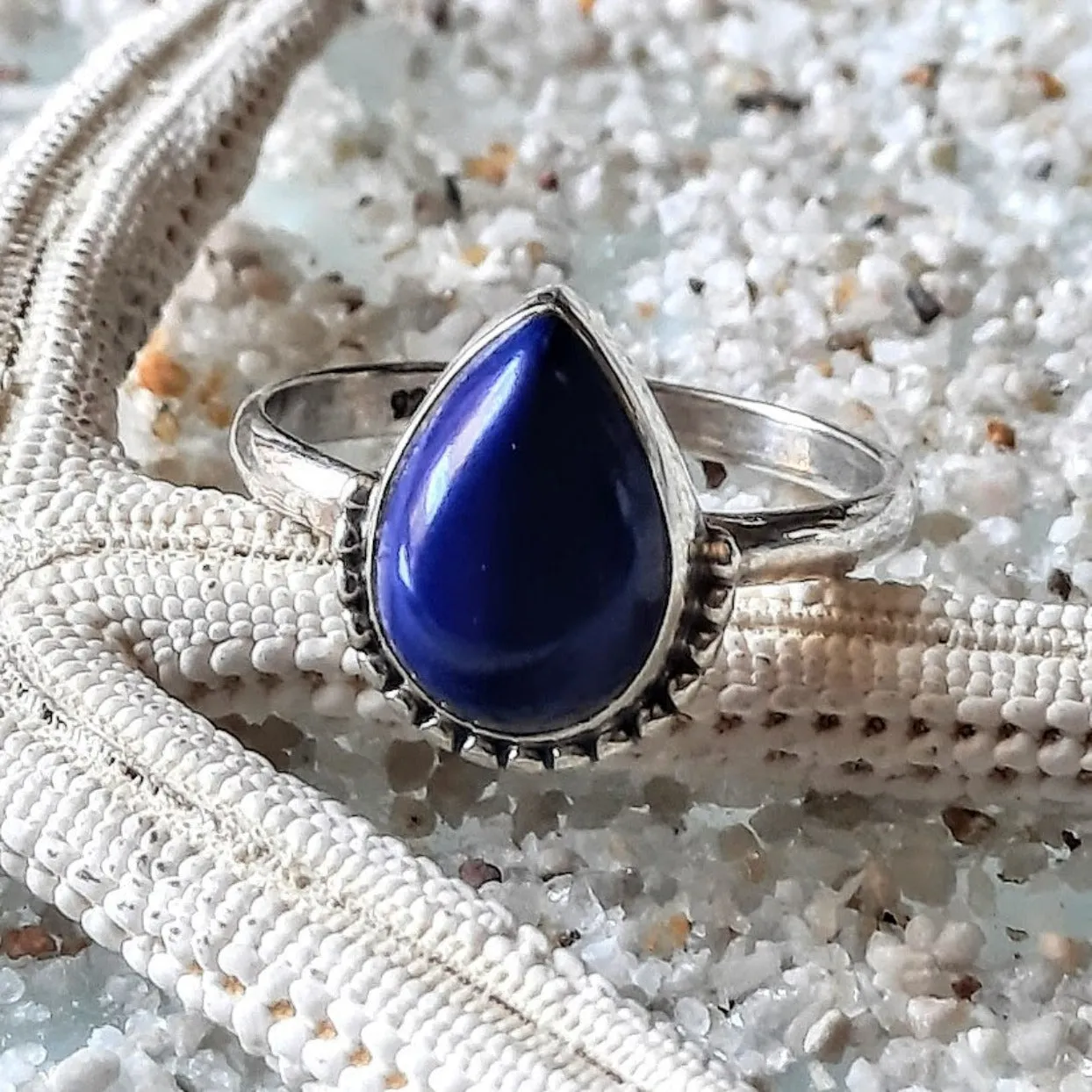 LAPIS LAZULI DROP - 925 SILVER RING