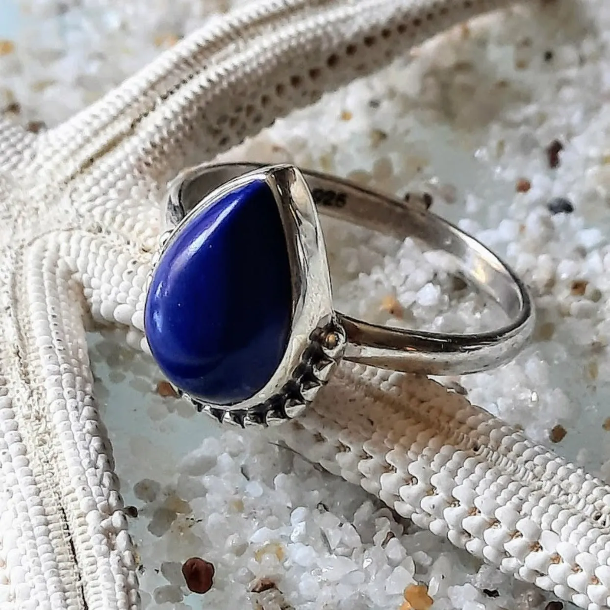 LAPIS LAZULI DROP - 925 SILVER RING