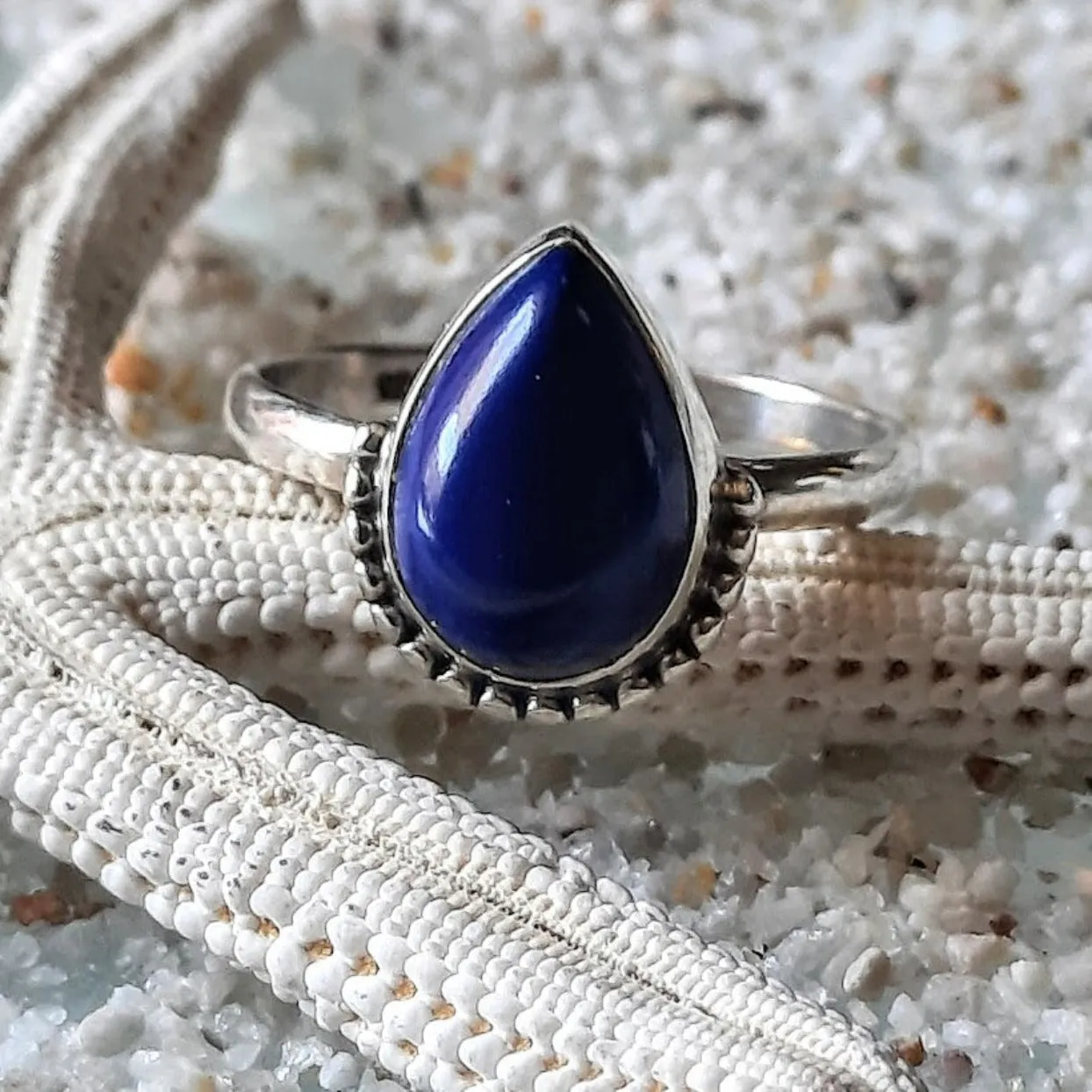 LAPIS LAZULI DROP - 925 SILVER RING