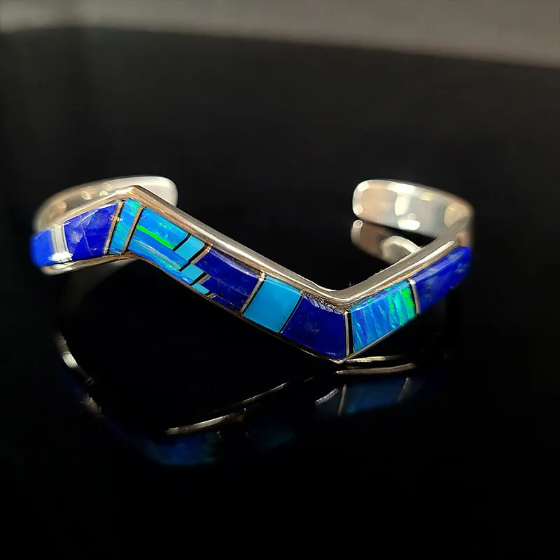 Lapis Lazuli, Opal, Turquoise, and Sterling Silver Bracelet
