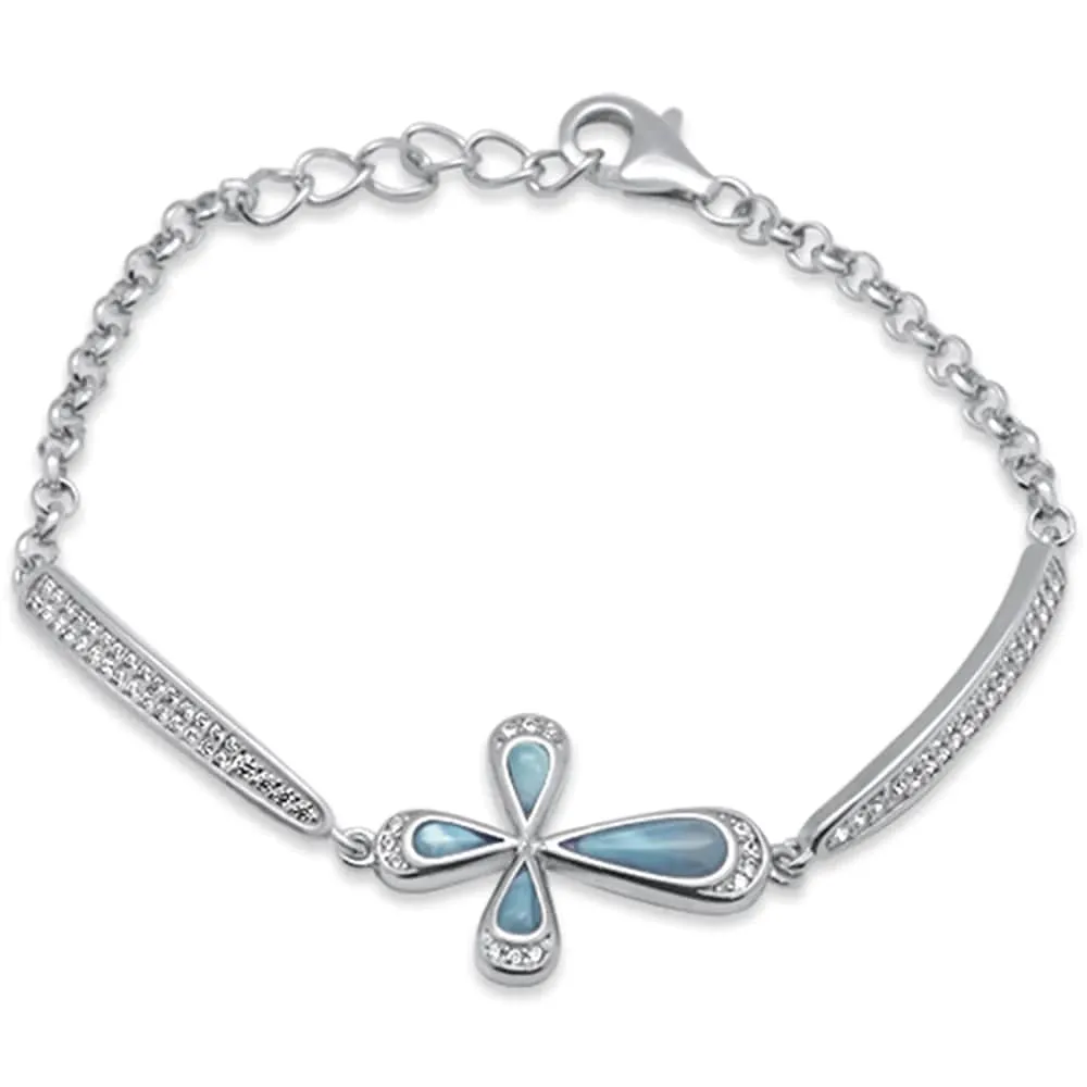 Larimar Sterling Silver Cross Bracelet 6"-8"
