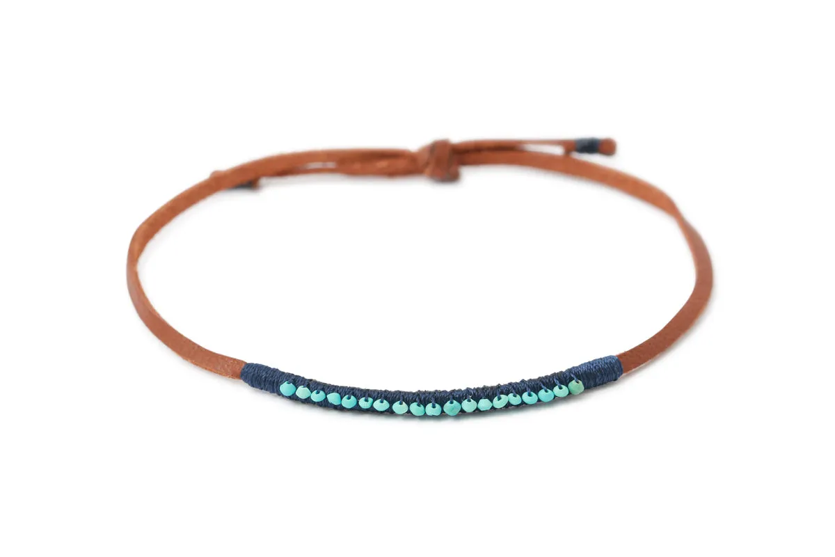 Leather Bracelet with Turquoise Beads by See Real Flowers