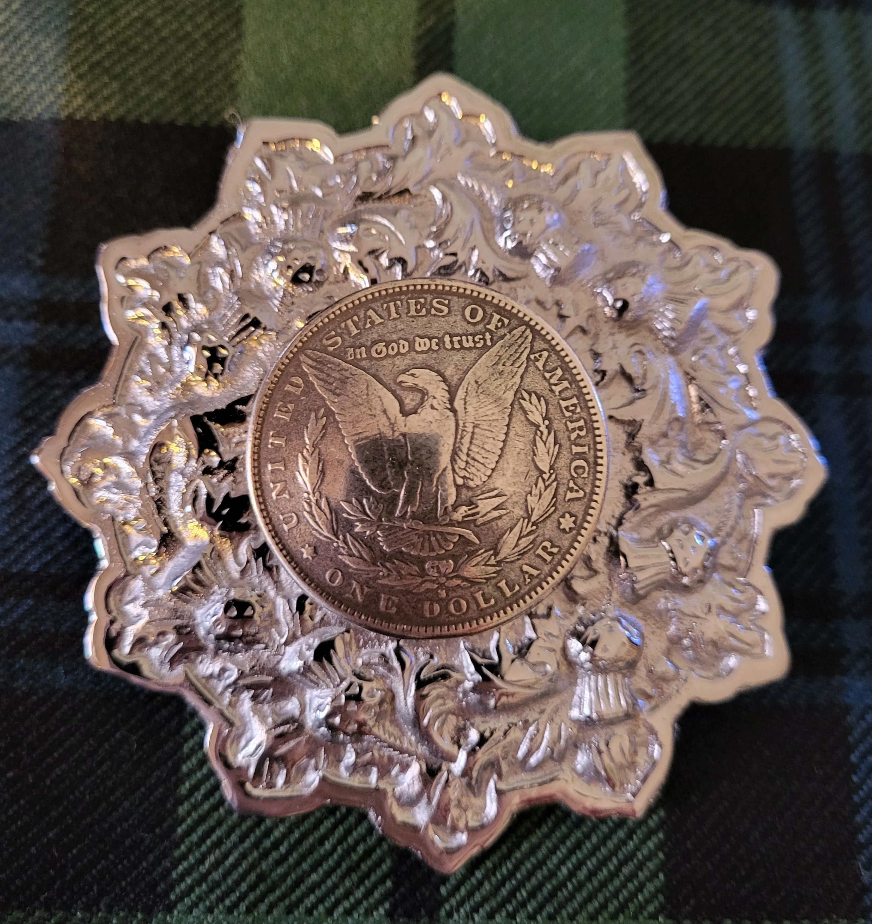 Liberty Eagle Conch Coin on Chrome Brooch