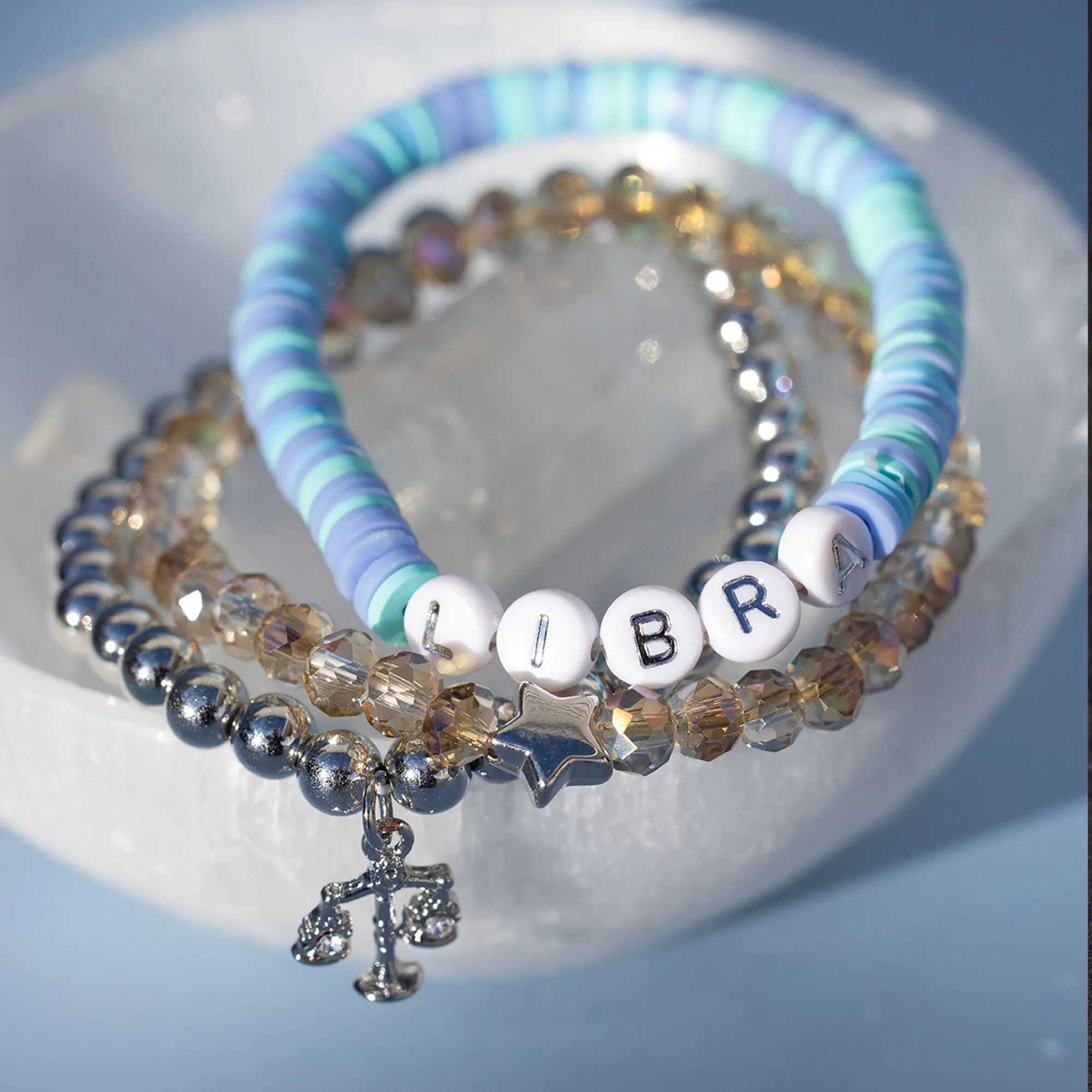 Libra Zodiac Beaded Word Bracelet Set