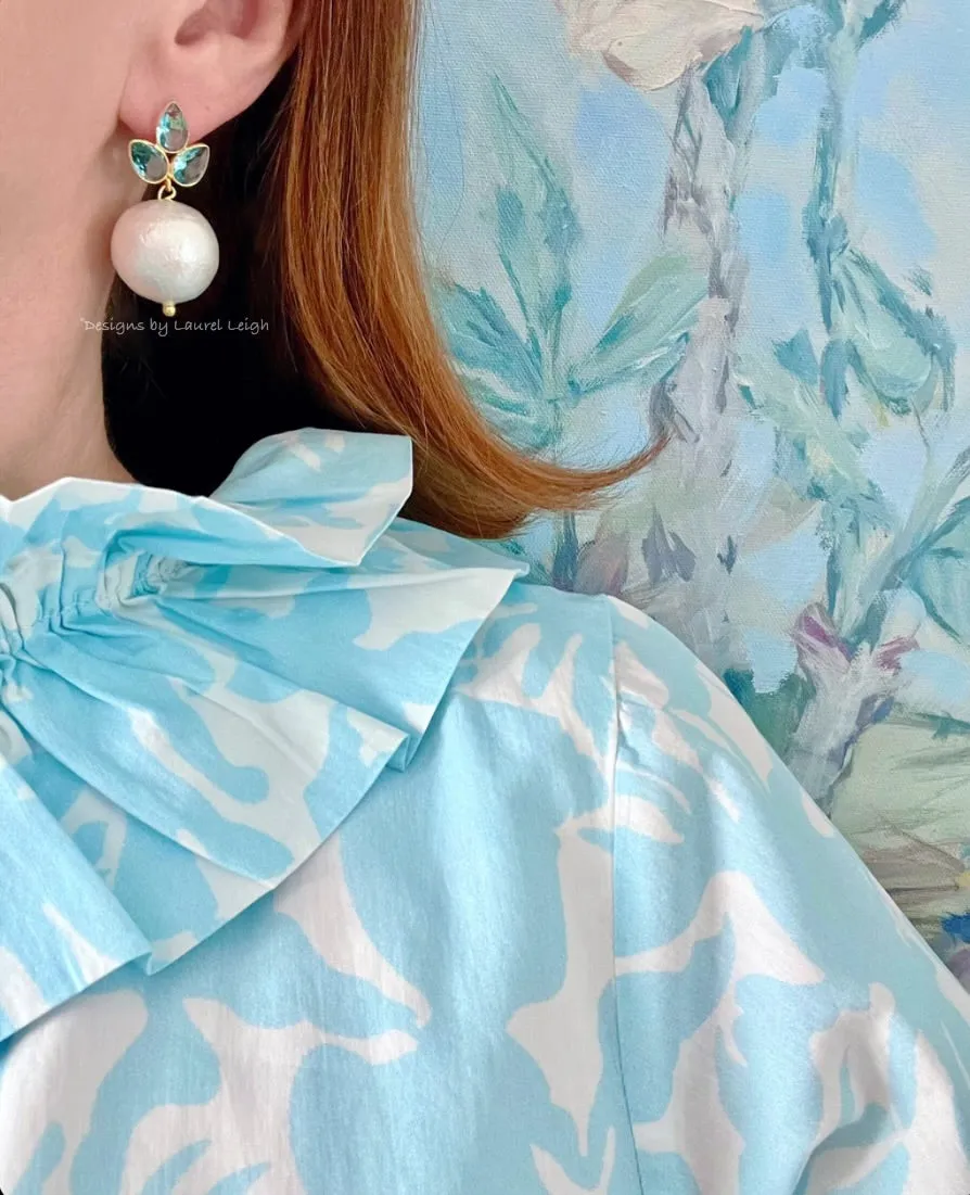 Light Blue Gemstone Pearl Drop Earrings