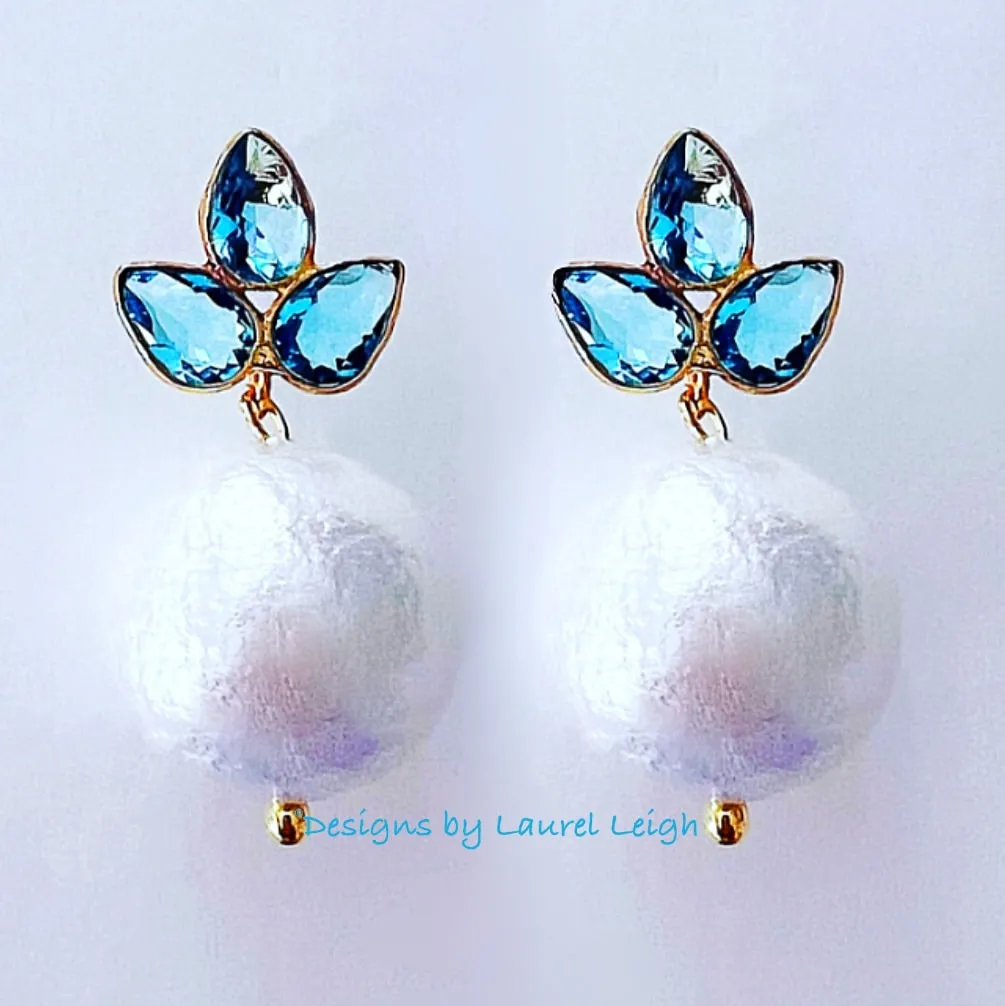 Light Blue Gemstone Pearl Drop Earrings
