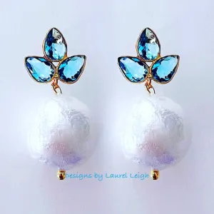 Light Blue Gemstone Pearl Drop Earrings