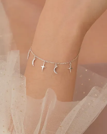 Light Luxury Star Moon Tassel Bracelet Female Student Compact Sterling Silver 925 Bracelet Creative Bracelet Accessory Gift