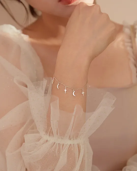 Light Luxury Star Moon Tassel Bracelet Female Student Compact Sterling Silver 925 Bracelet Creative Bracelet Accessory Gift