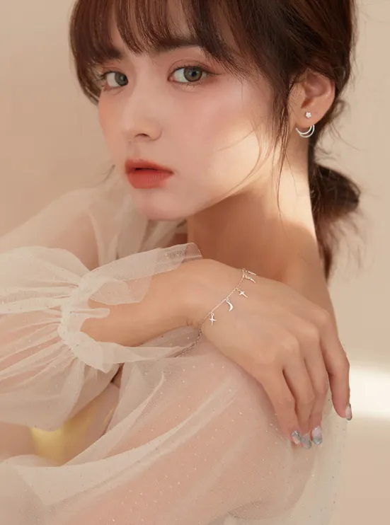 Light Luxury Star Moon Tassel Bracelet Female Student Compact Sterling Silver 925 Bracelet Creative Bracelet Accessory Gift