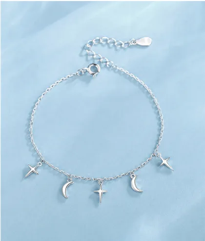 Light Luxury Star Moon Tassel Bracelet Female Student Compact Sterling Silver 925 Bracelet Creative Bracelet Accessory Gift