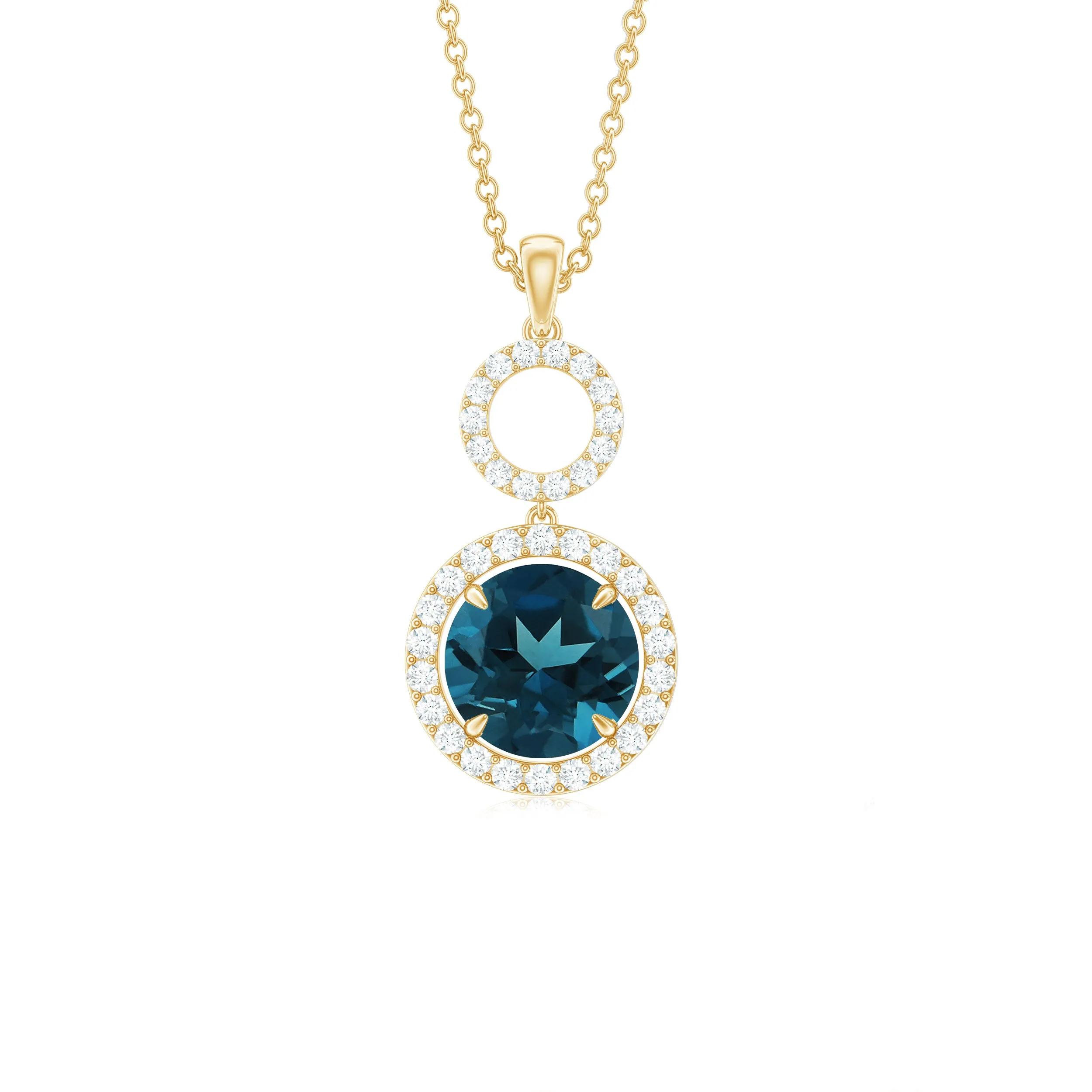 London Blue Topaz and Diamond Halo Dangle Pendant