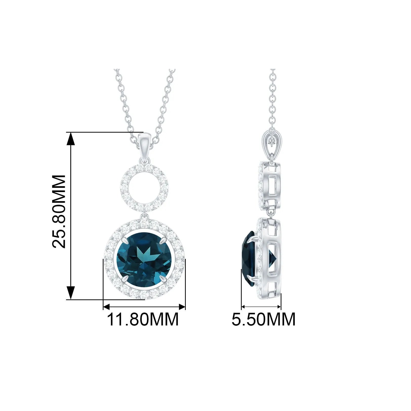 London Blue Topaz and Diamond Halo Dangle Pendant
