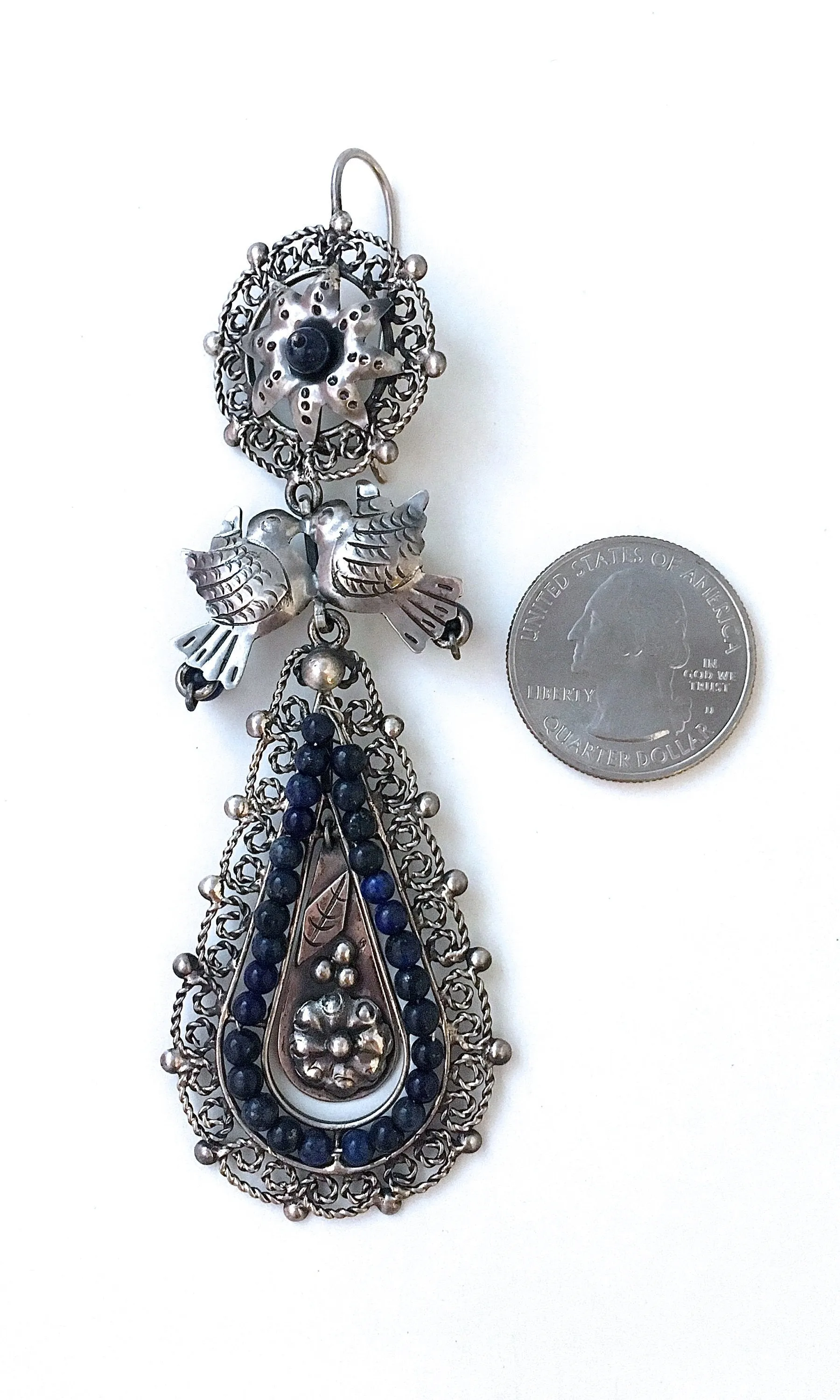 LOVEBIRDS Mexican Silver & Lapis Chandelier Earrings