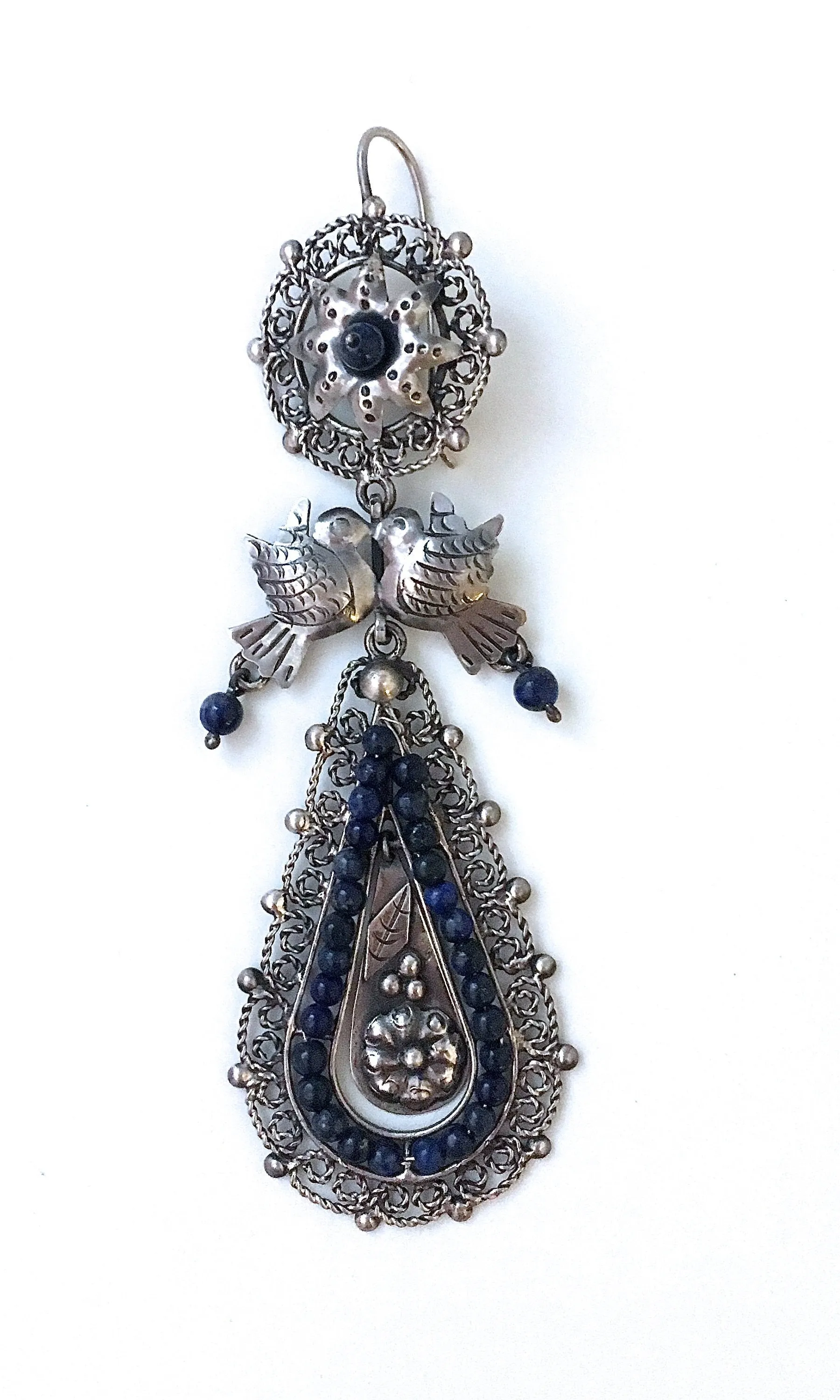 LOVEBIRDS Mexican Silver & Lapis Chandelier Earrings