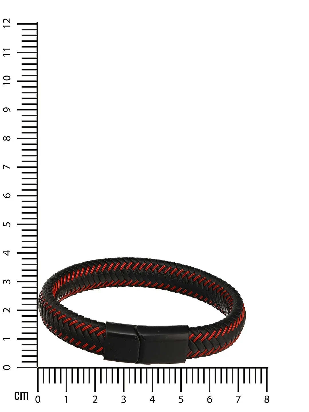 Men Black & Red Leather Wraparound Bracelet