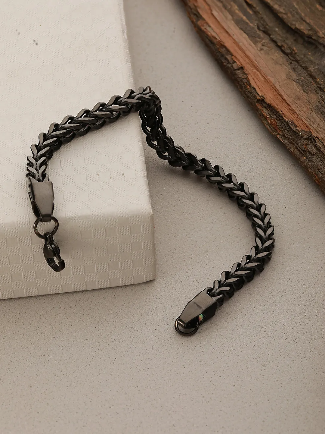Men Black Rhodium-Plated Link Bracelet