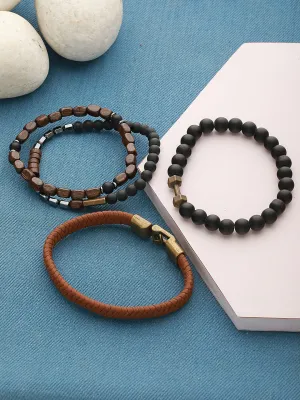 Men Pack Of 4 Brown & Black Beads Elasticated & Handcrafted Bracelet