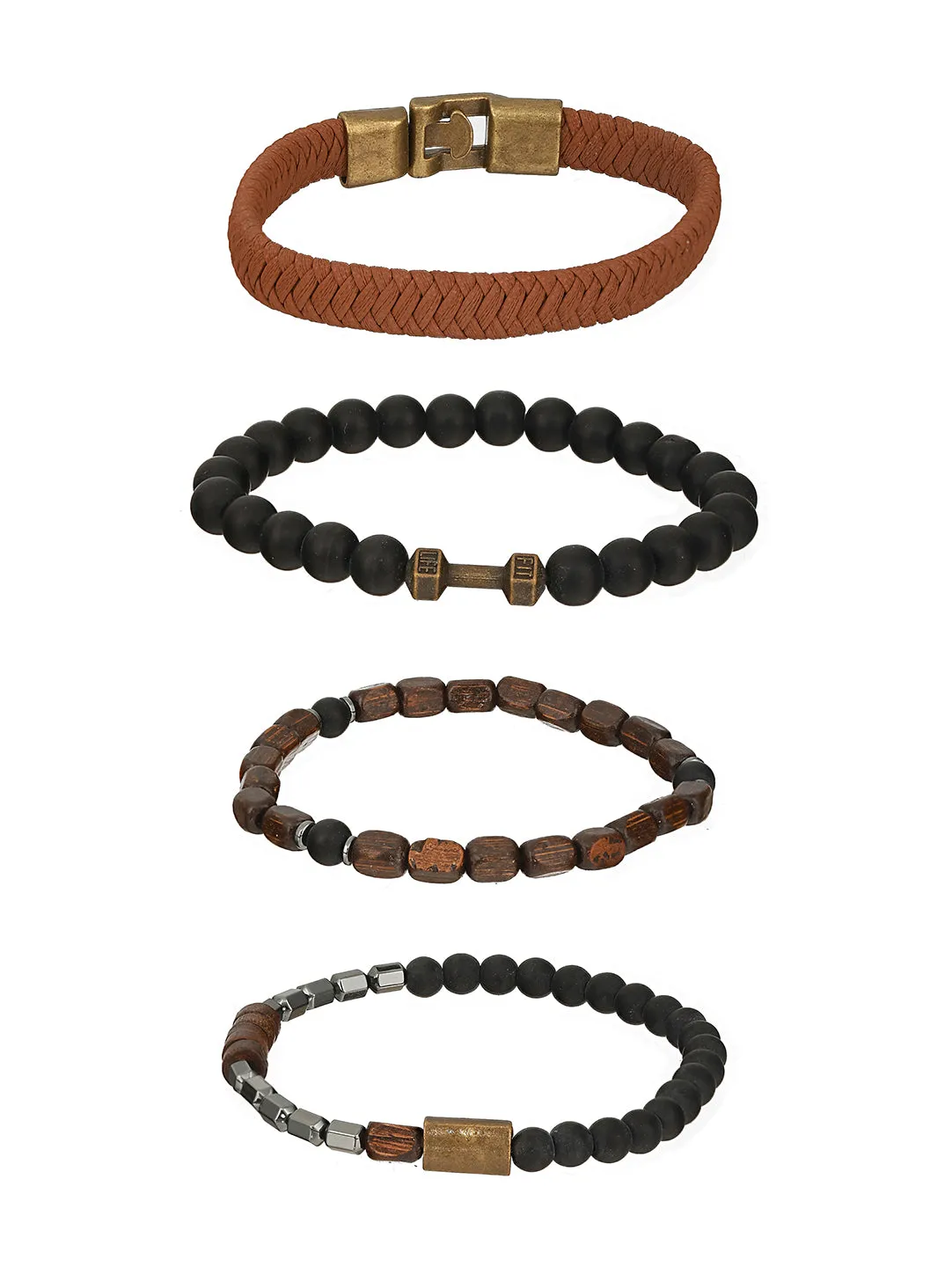 Men Pack Of 4 Brown & Black Beads Elasticated & Handcrafted Bracelet