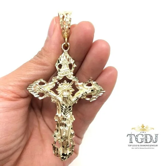Men’s 14k Solid Gold Big Cross Pendant 3.25"