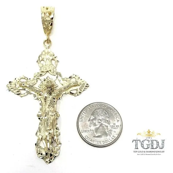 Men’s 14k Solid Gold Big Cross Pendant 3.25"