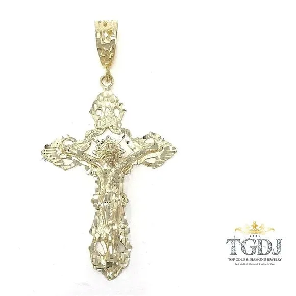 Men’s 14k Solid Gold Big Cross Pendant 3.25"