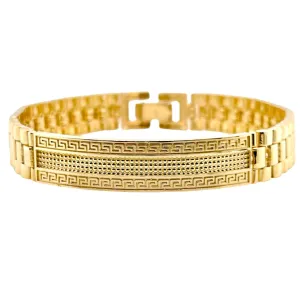 Mens 14K Solid Yellow Gold Greek Key Jubilee link ID Bracelet 39.5 Grams 8.5 in